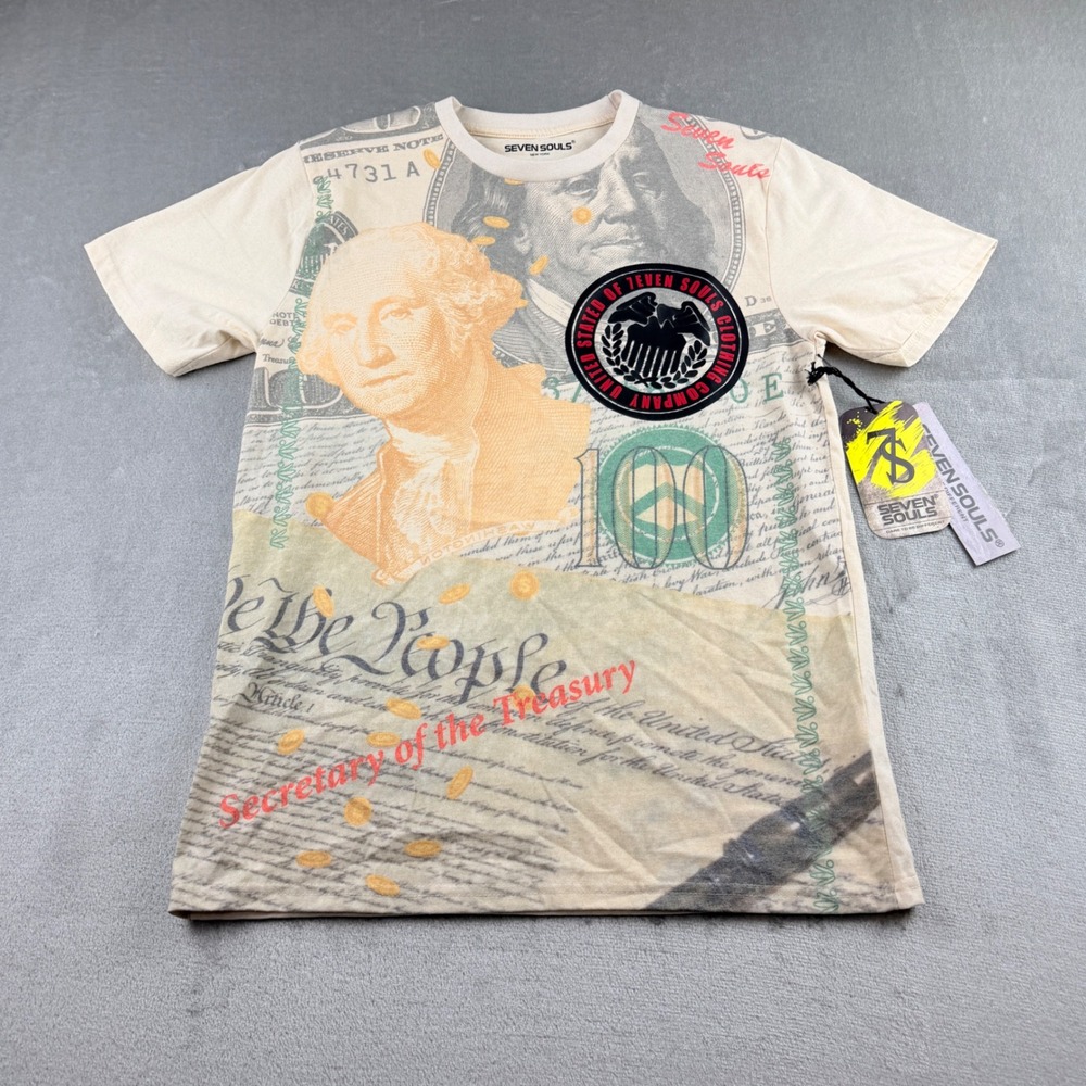 Seven Souls Men's Small Ecru Money‎ Graphic T-Shirt NWT SAS9643